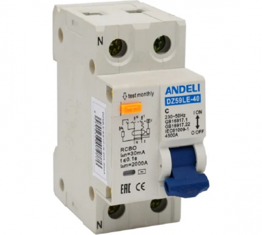 Фотография товара 'Andeli ADL02-601 Диф. автомат ADB3LE-32 2P 10A 30mA тип AC х-ка B 6kA'